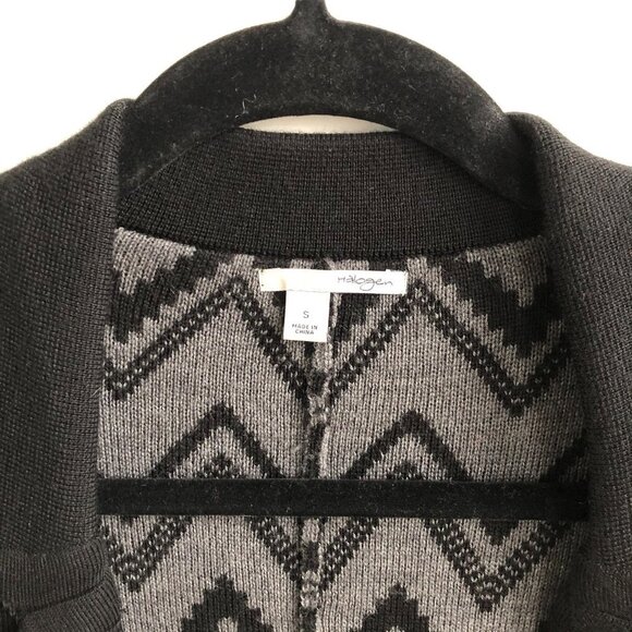Halogen by Nordstroms Wool Acrylic Knit Blazer Style Cardigan Sweater Blk Gry S - Picture 3 of 11
